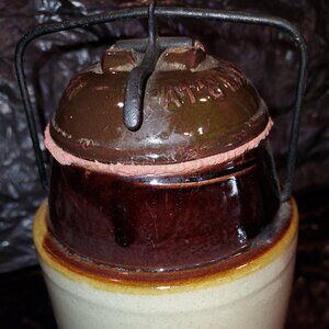 Crock Stoneware Canning Two-tone Design Beige Brown 1892 8.5 in Antique